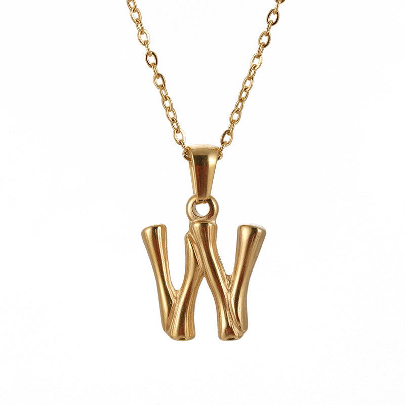 Wholesale Stainless Steel Plated 18K Bamboo Letter Necklace