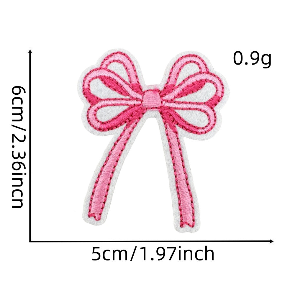 Wholesale Chic Pink Bow Embroidery Patch With Hot Melt Adhesive For Iron On Hair Accessories And Clothing Decoration