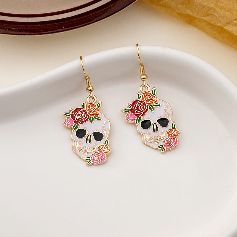 Wholesale Halloween Rose Flower Skull Cartoon Mushroom Butterfly Alloy Earrings
