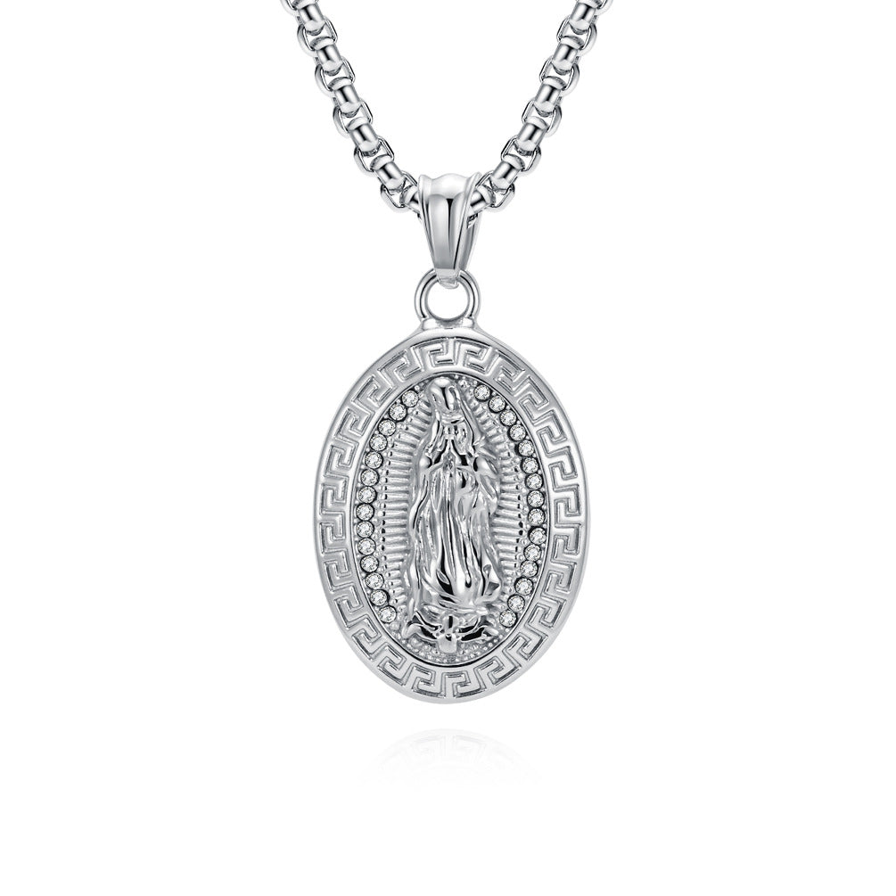 Wholesale Virgin Mary Titanium Steel Necklace Plated Retro Great Wall Pattern Men's Pendant