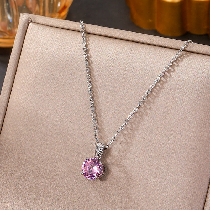 Wholesale Silver titanium steel necklace with powder zirconium inlay