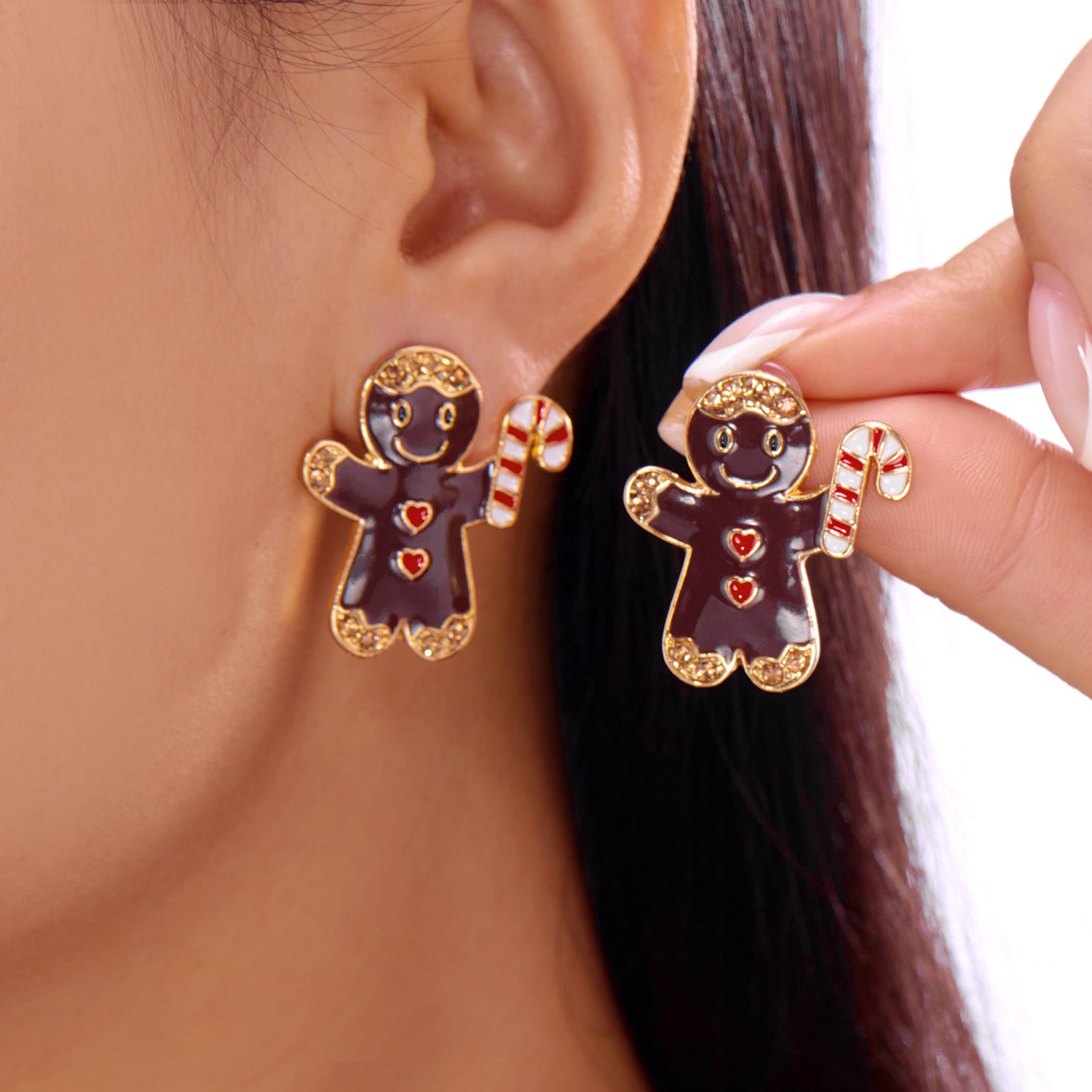 Wholesale Cute Christmas Gingerbread Man Earrings with Full Rhinestones