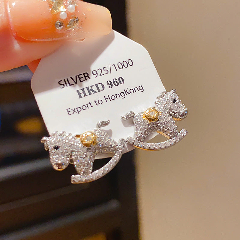 Wholesale Zircon Cute Cartoon Horse Earrings