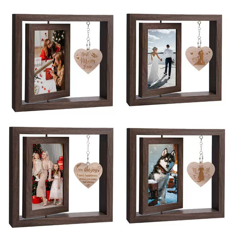 Wholesale Mother's Day Double Sided Rotating Photo Frame 6-inch Wooden Frame Set