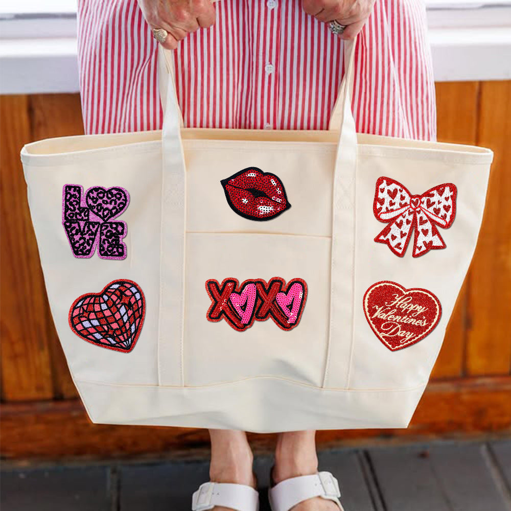 Wholesale Polyester Embroidered Iron On Patch Valentine Hearts Cherries Bow XOXO Everyday Use For Coats Bags