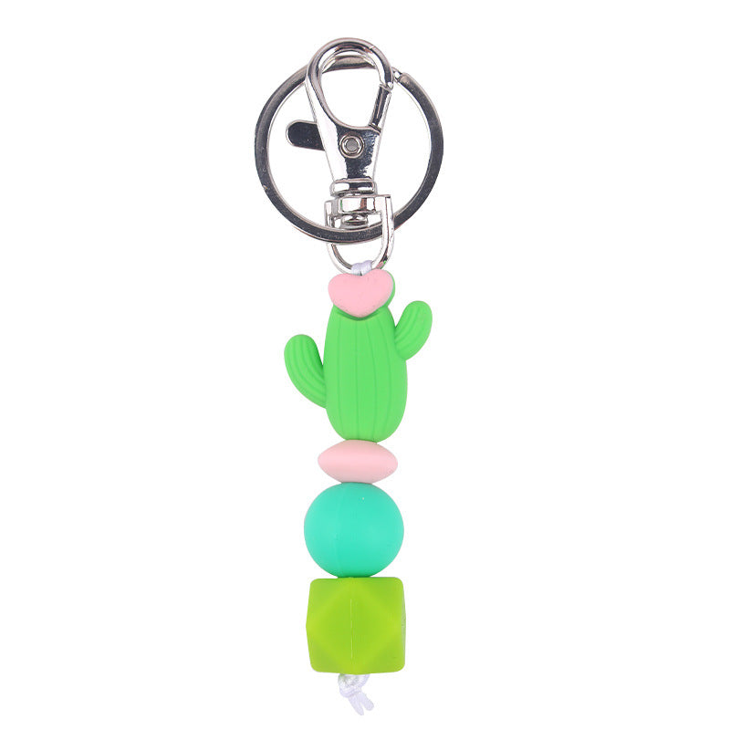Wholesale Cartoon 3D Cactus Silicone Beaded Keychain