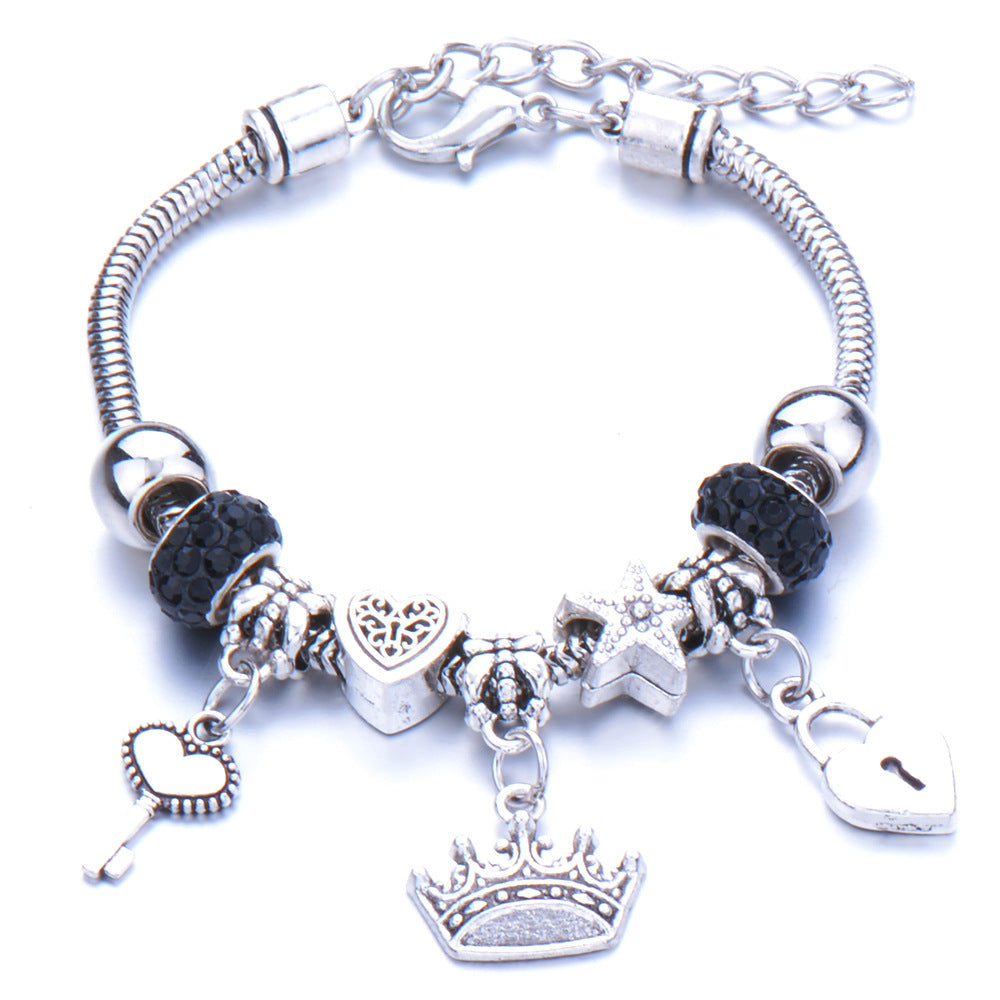 Wholesale Zinc Alloy Beaded Crown Pendant Bracelet