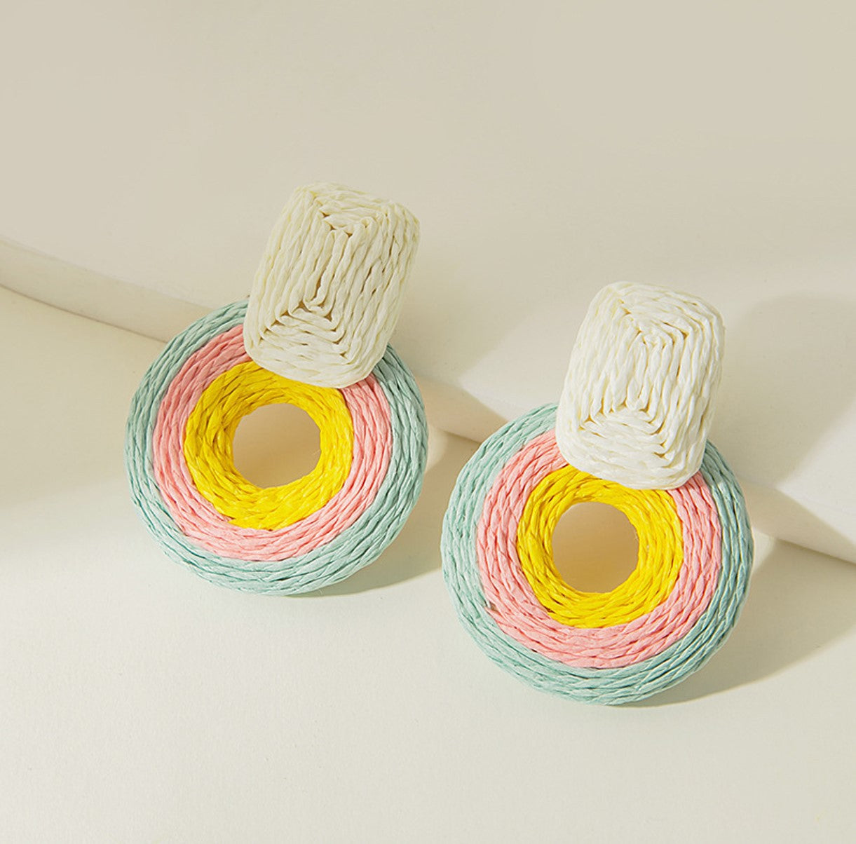 Wholesale Raffia Handmade Geometric Earrings