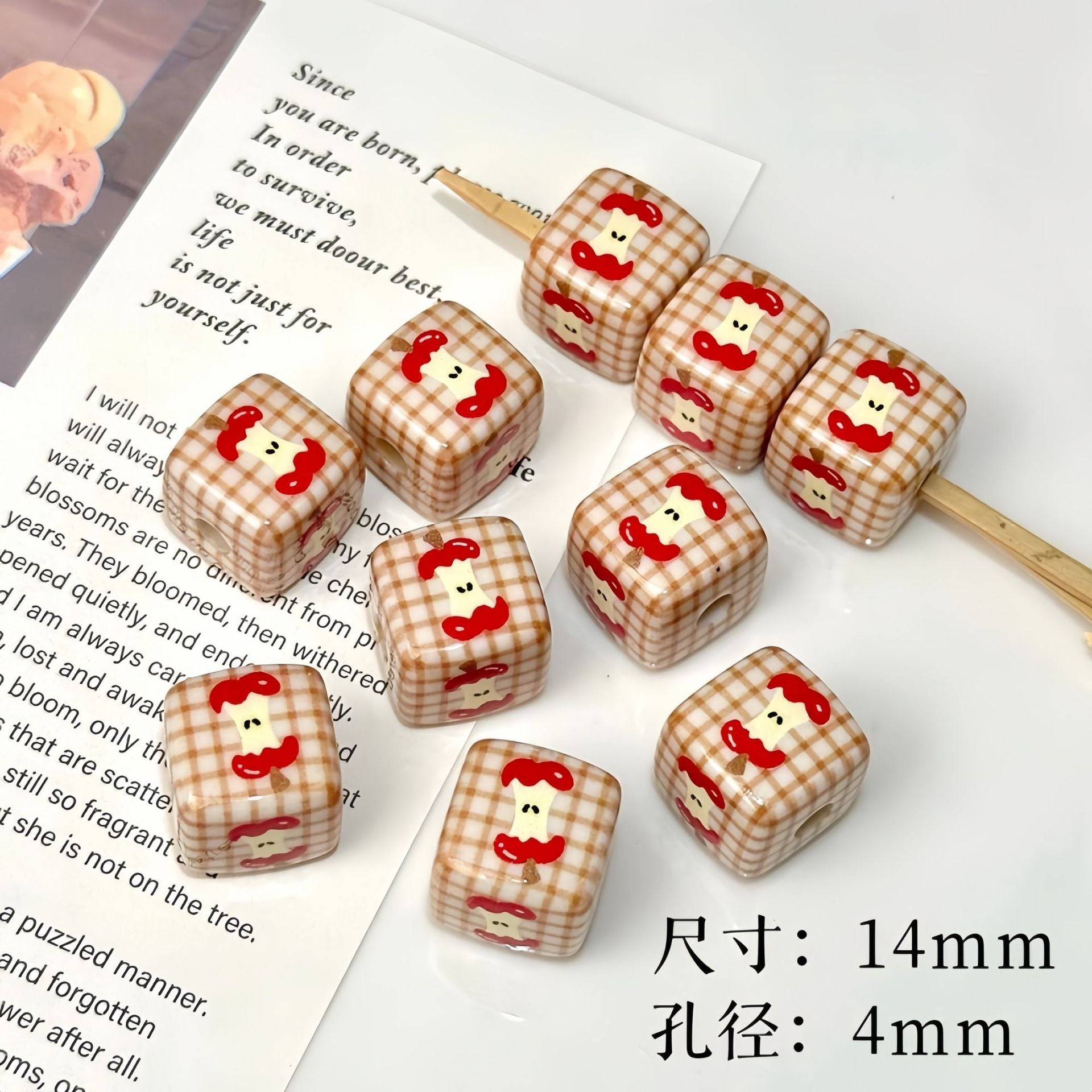 Wholesale 10pcs Acrylic Puppy Apple Square Beaded DIY Handmade Beade