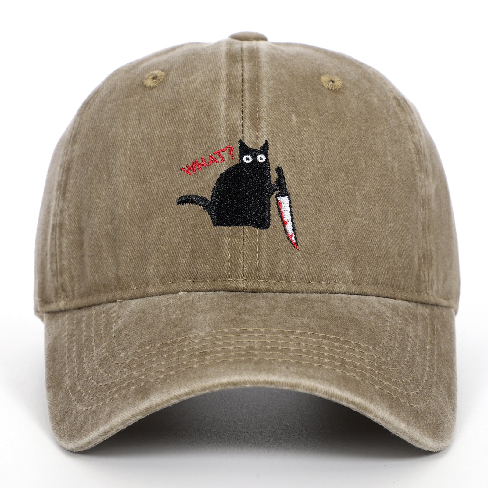 Wholesale Black Cat Knife Embroidered Baseball Cap Cotton Old Washed Baseball Cap