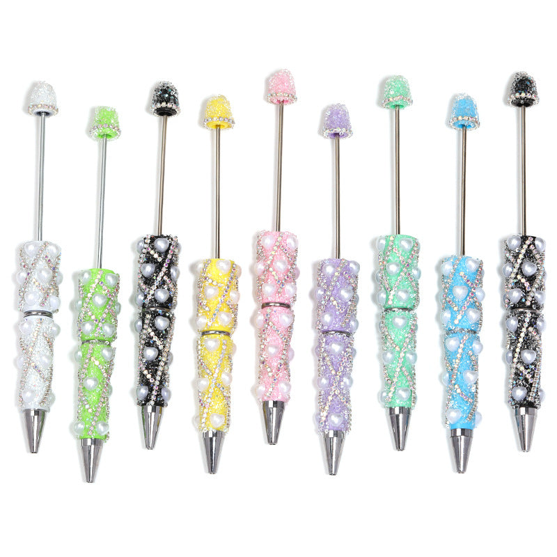Wholesale  5pcs Diamond Heart Pearl Claw Chain Beadable Pens