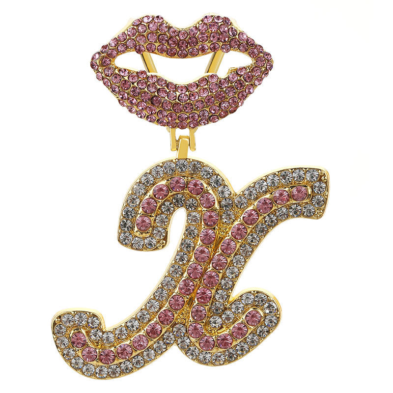 Wholesale Full Diamond Lips 26 Letters Pendant Necklace