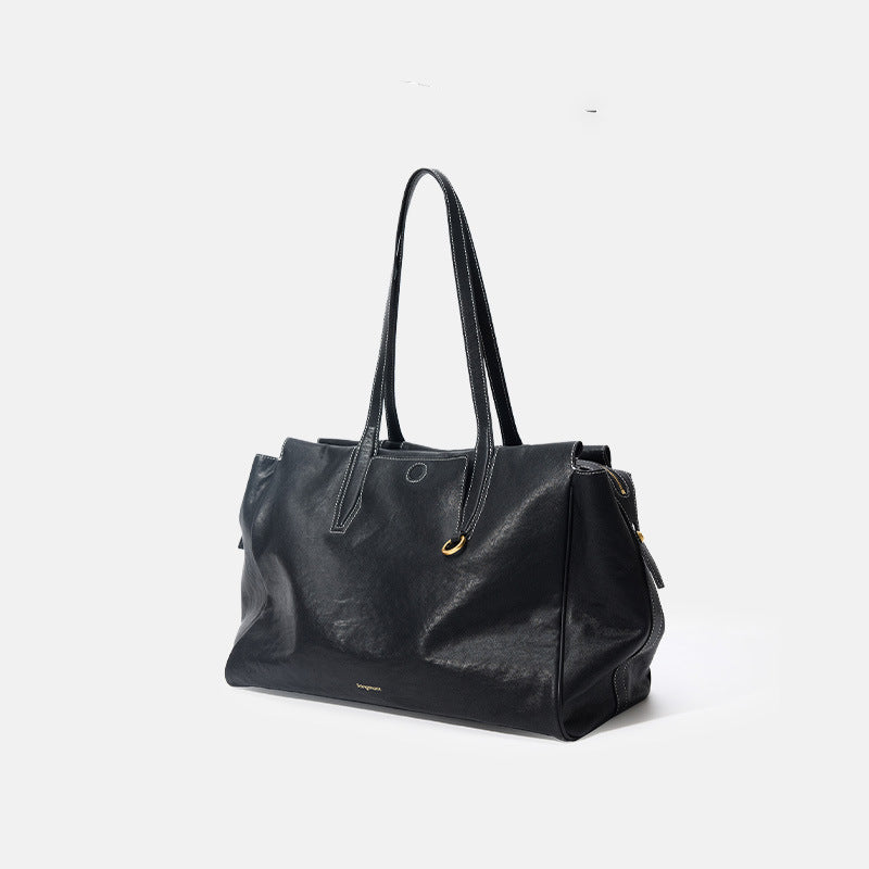 Wholesale Vegetable tanned cowhide briefcase large capacity shoulder bag