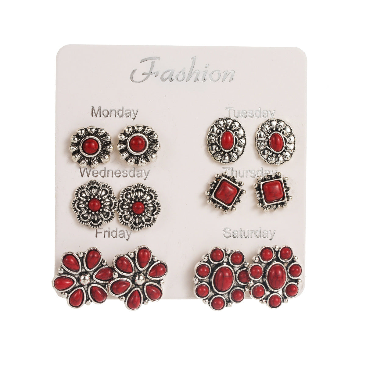 Wholesale  Exaggerated Western Ethnic Style Turquoise Earrings Flower Bull Head Pony Geometric Set Earrings Earrings for Women