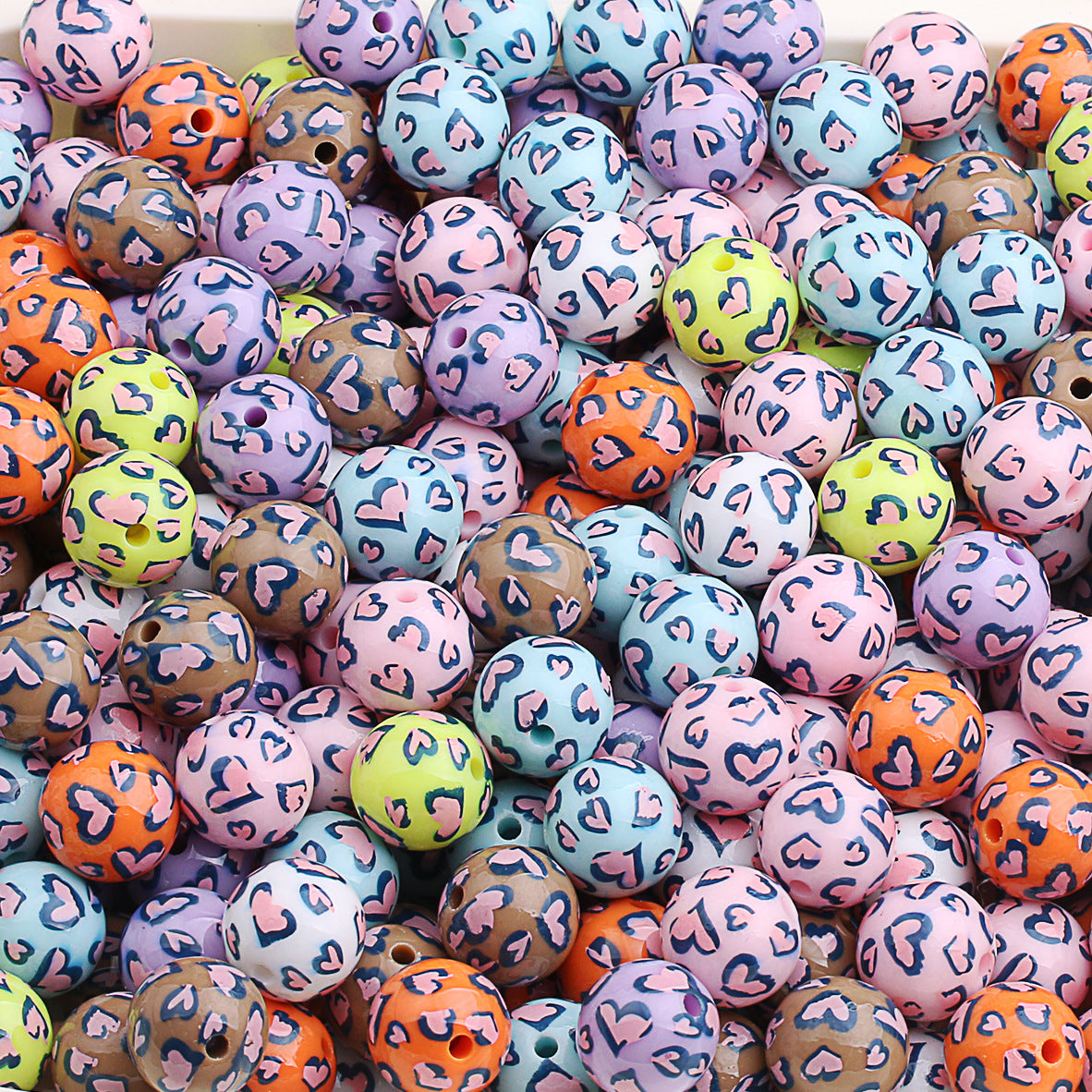 Wholesale 200pcs Acrylic UV Printing Two-color Love Heart Cover Light DIY Straight Hole Beads