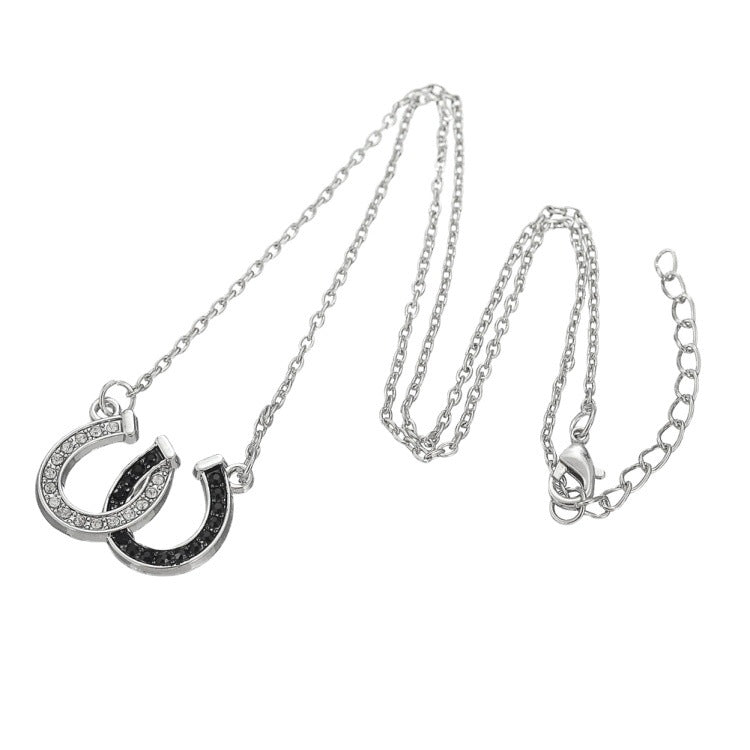 Wholesale Christmas Gift Black and White Diamond Double U Horseshoe Necklace