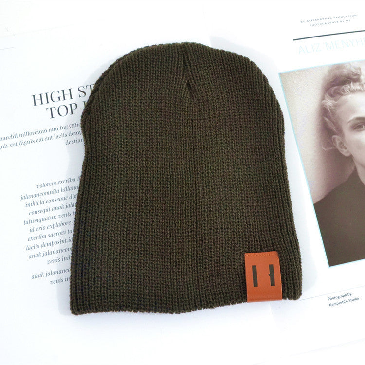 Wholesale Children's Leather Label Warm Ear Protection Knitted Wool Hat