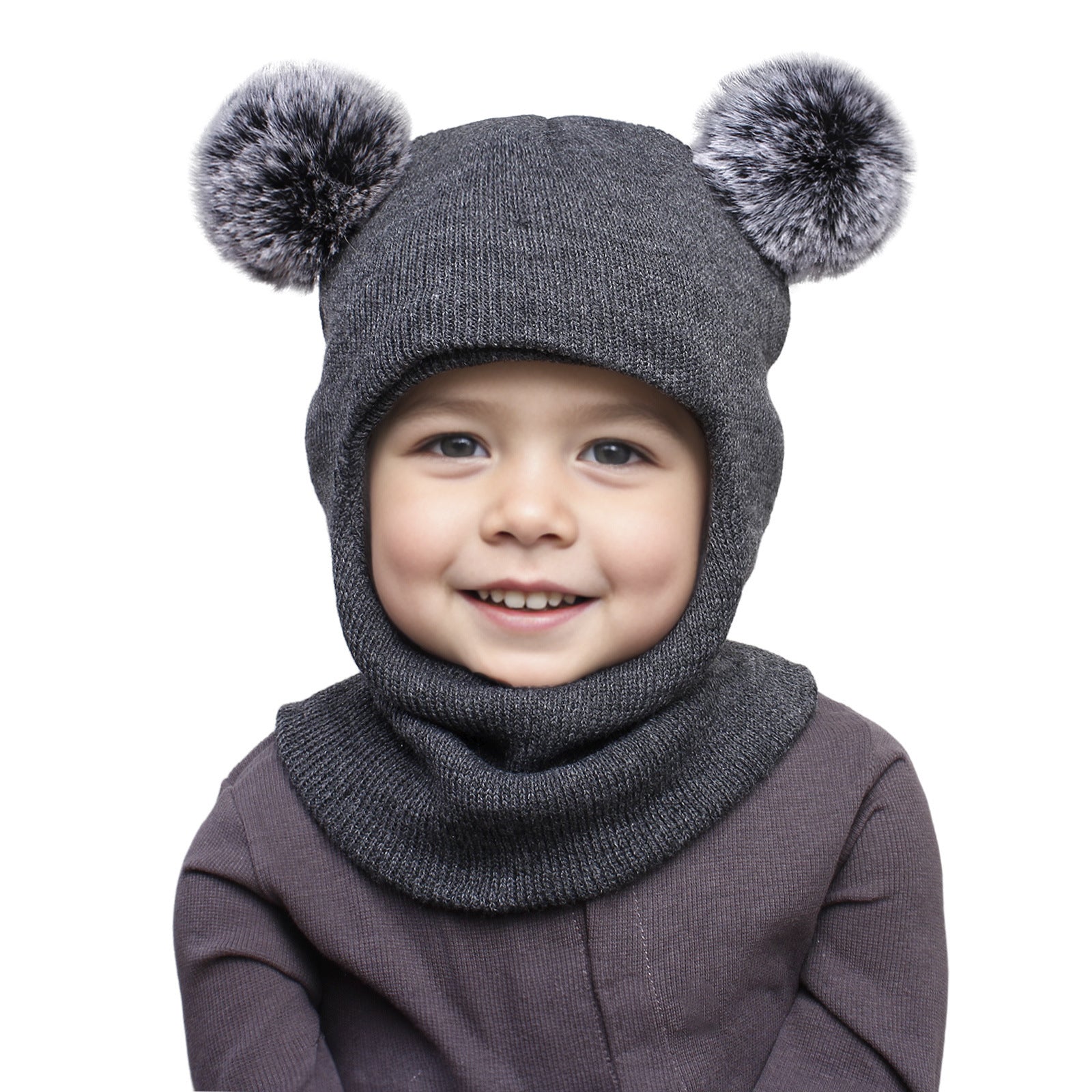 Wholesale Autumn and Winter Pullover Children's Double Ball Ear Protection One-piece Solid Color Cute Wool Knitted Hat