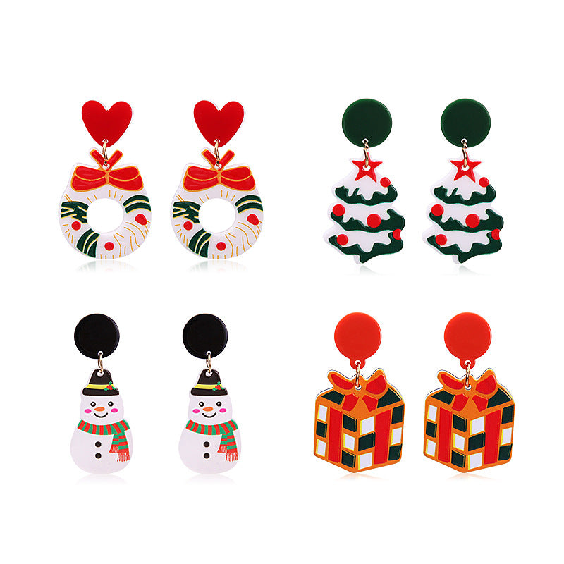 Wholesale Acrylic Christmas Earrings Festive Snowflake Snowman Wreath Design Trendy Jewelry Accessory Gift