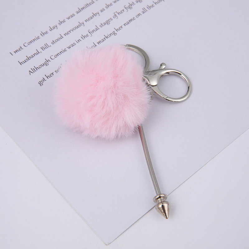 Wholesale DIY wool ball rivet keychain creative cute plush pendant luggage accessories keychain