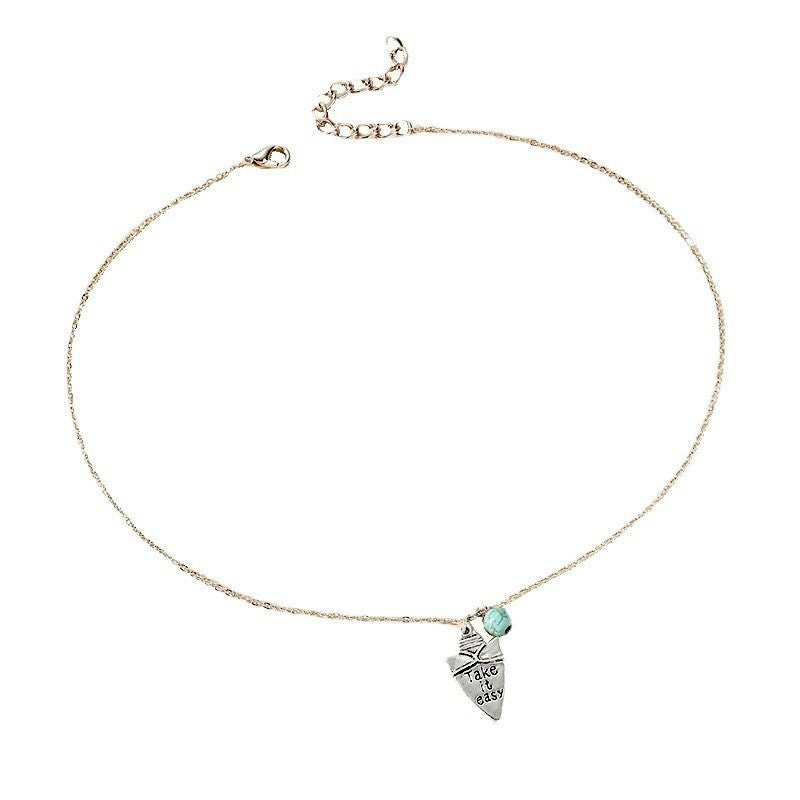 Wholesale Fashion Retro Geometric Letter Pattern Square Turquoise Necklace