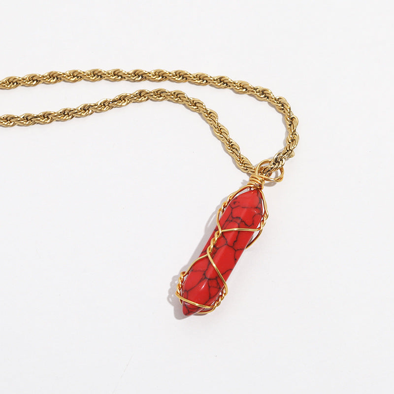 Wholesale turquoise pendant titanium steel twist chain crystal does not fade Necklaces