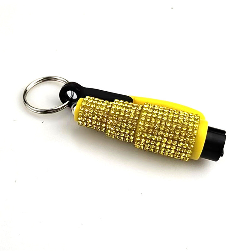 Wholesale Leopard Print Car Key Life Hammer with Diamond Car Plastic Keychain