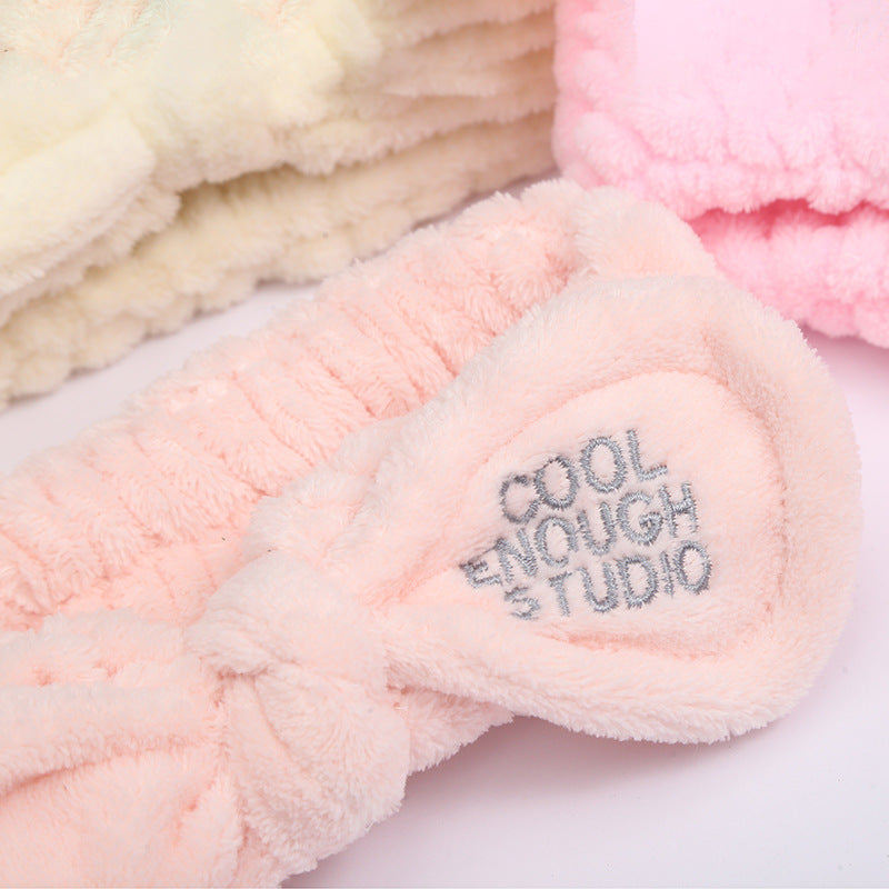 Wholesale Plush Embroidered Letters Rabbit Ears Bow Wide Brim Headband