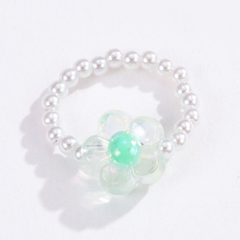Wholesale Boho Glass Flower Beaded Rice Bead Ring