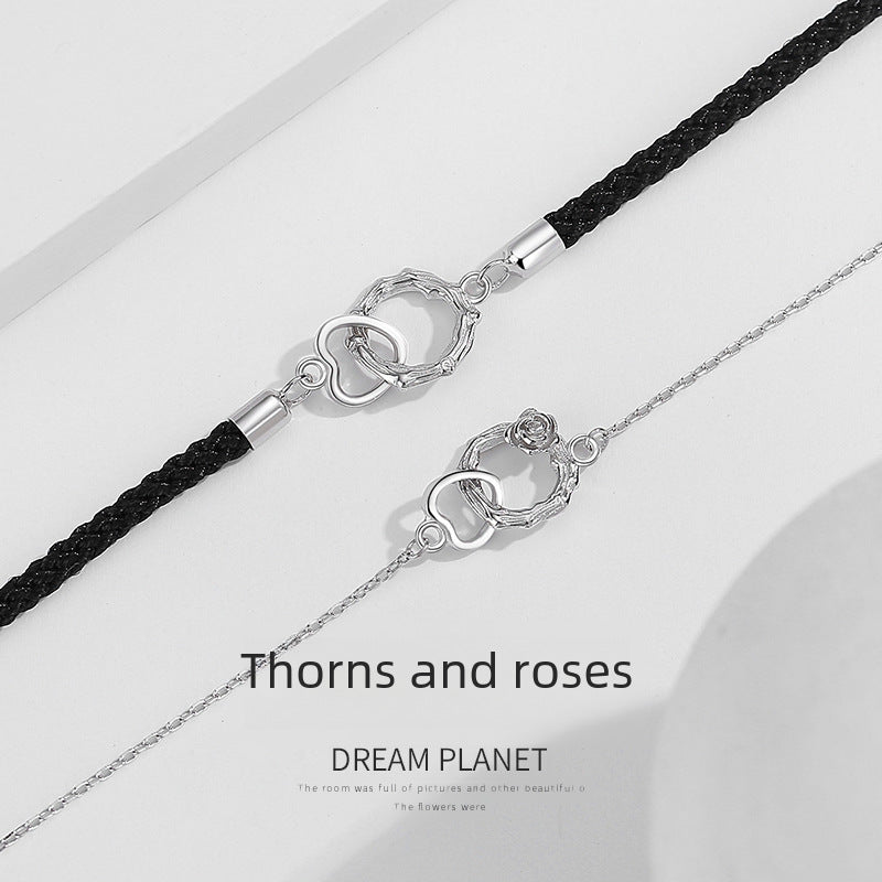 Wholesale Silver couple bracelet thorn and rose bracelet