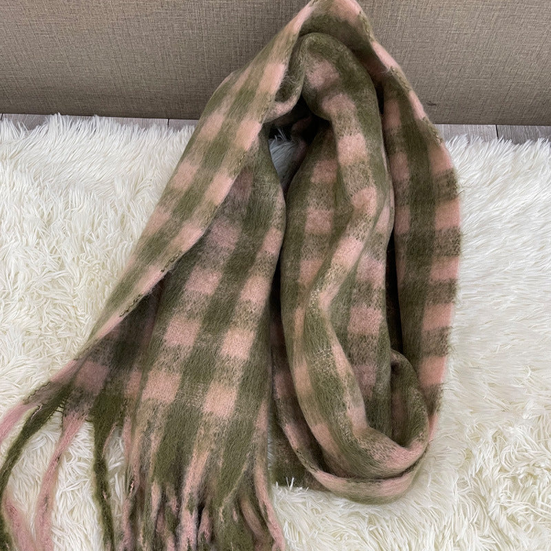 Wholesale Winter Tassel Plaid Scarf Mid-length Thickened