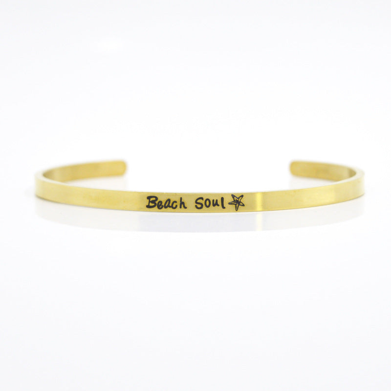 Wholesale 4mm Gold Stainless Steel Lettering Titanium Steel C Shape BREATHE DREAM FEARLESS Bracelet