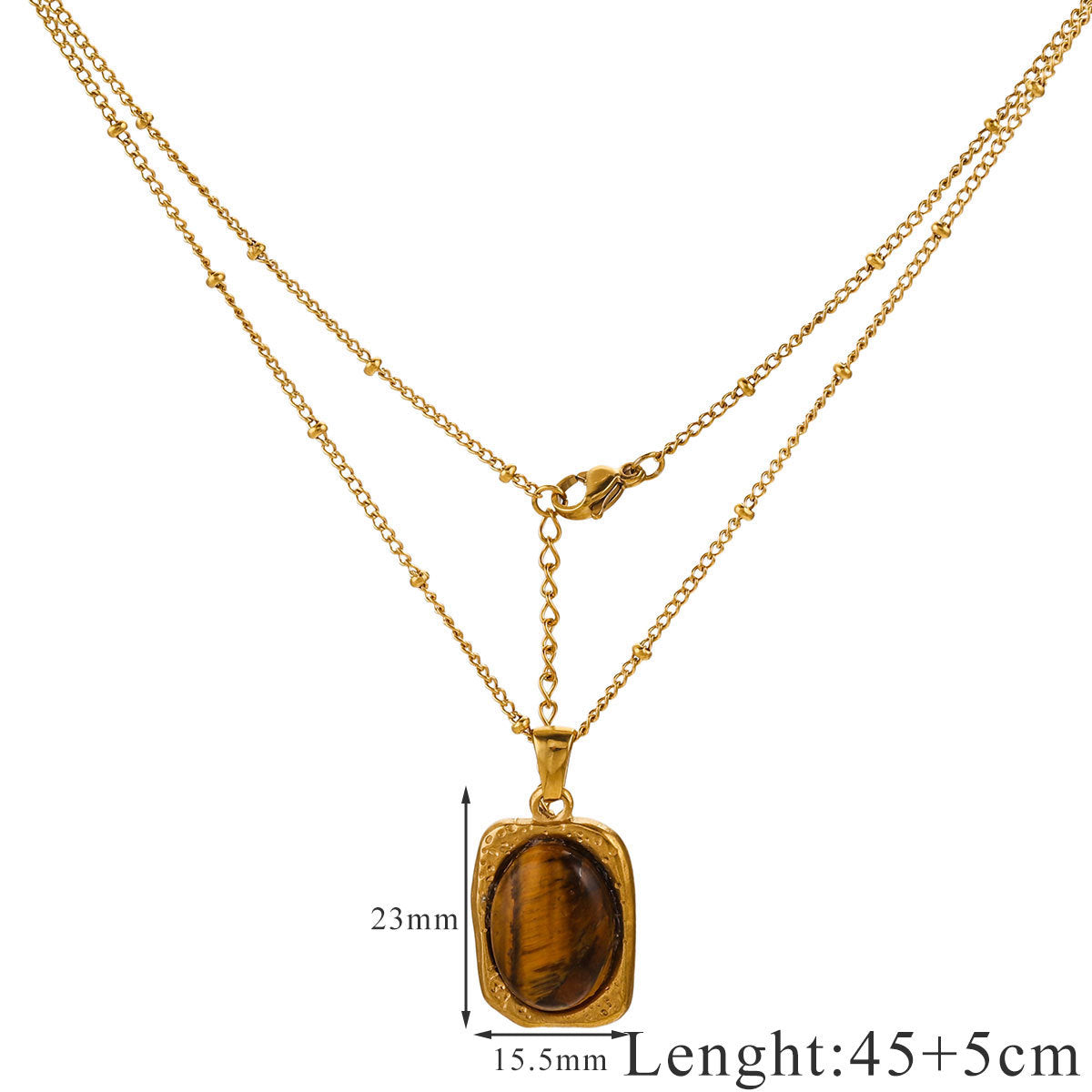 Wholesale Titanium Steel Tiger Eye Stone Pendant Necklace Accessory