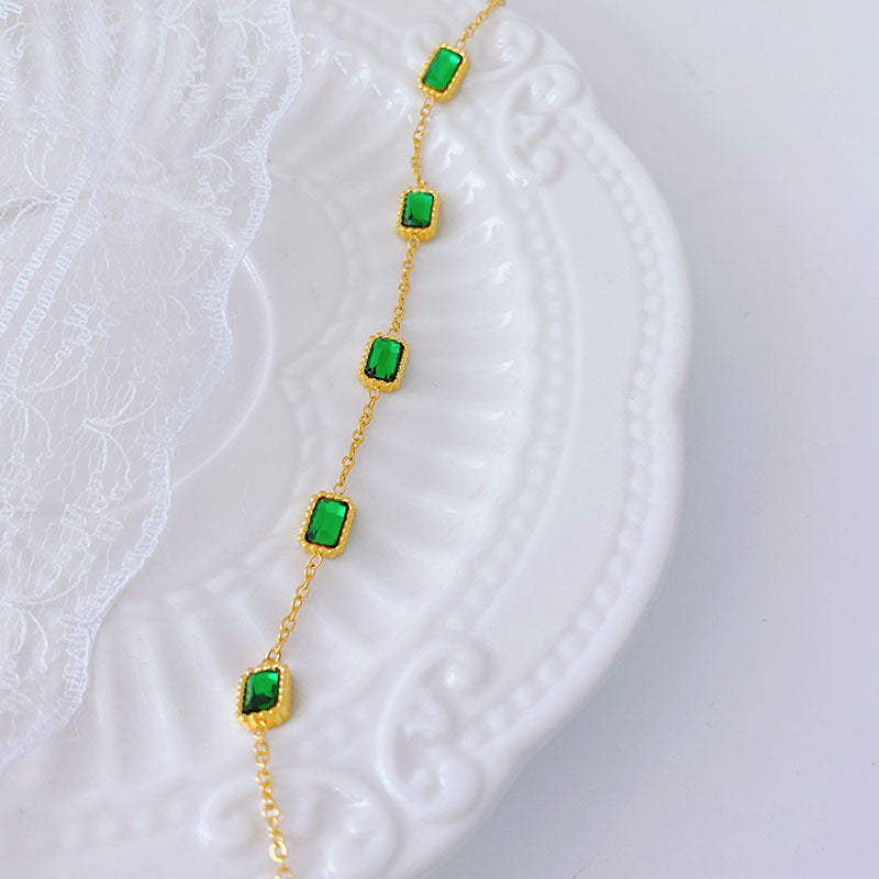 Wholesale Emerald Zircon Titanium Steel Bracelet