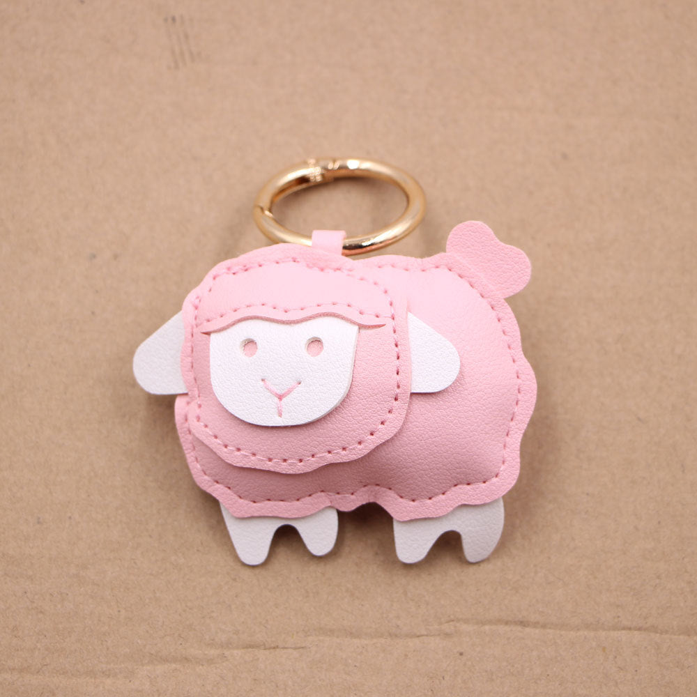 Wholesale Trendy PU Leather Lamb Keychain Bag Charm Electroplated Car Key Accessory Fashion
