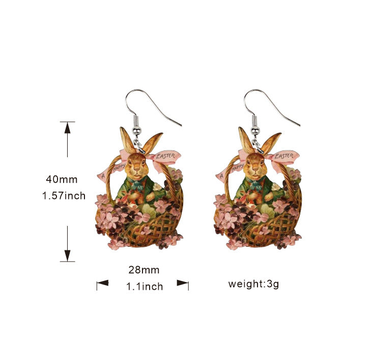 Wholesale Easter Wooden Vintage Chick Bunny Earrings
