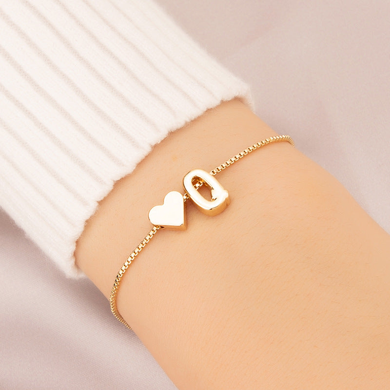 Wholesale Heart 26 Alphabet Alloy Bracelet