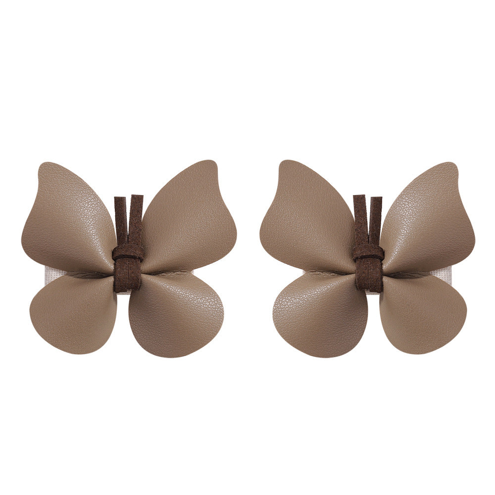 Wholesale One Pair of Children's PU Leather Butterfly Hair Clips