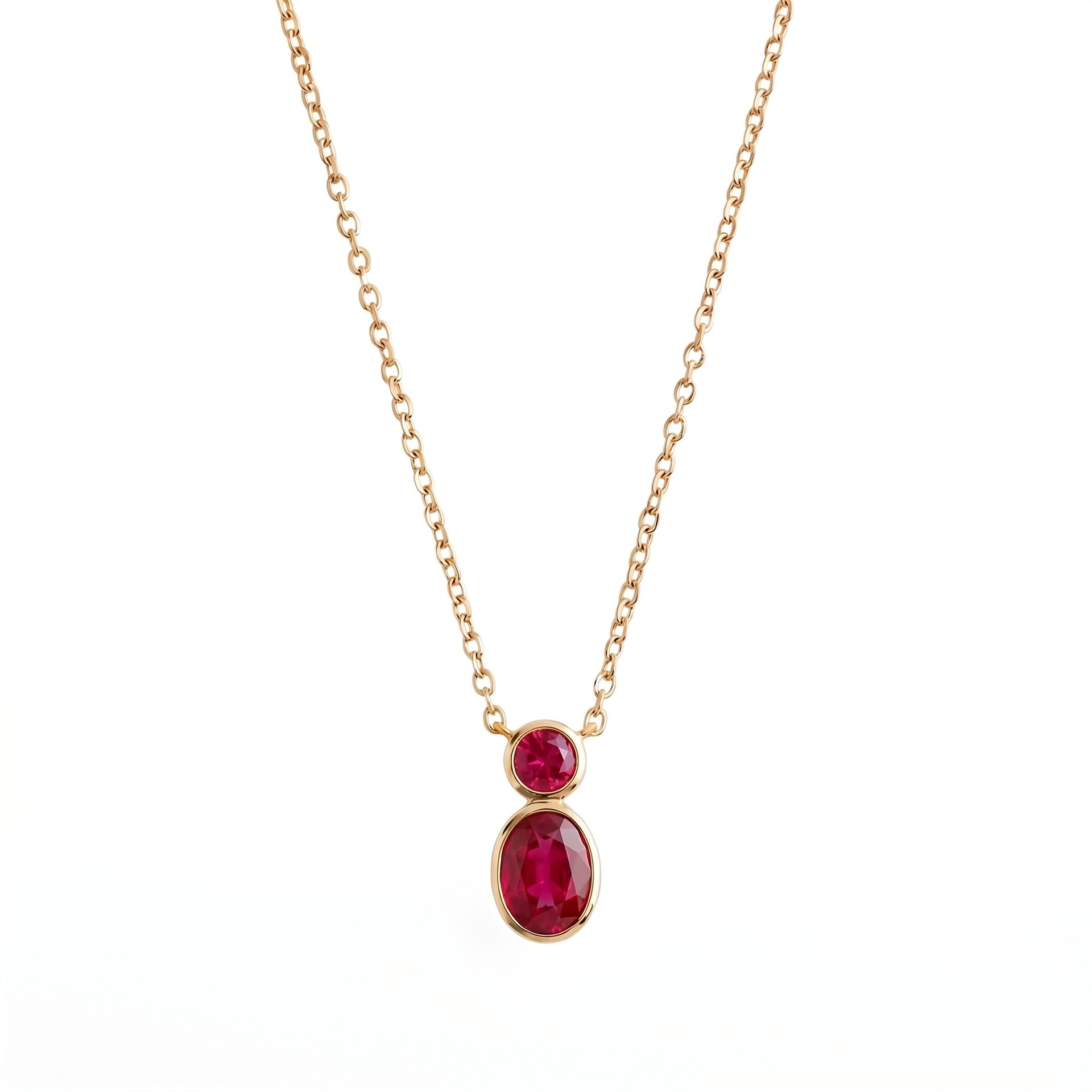 Wholesale Minimalist Gourd Pendant Necklace Double Stone Bezel Set Natural Stone Gold Bead Stainless Steel Collarbone Chain Jewelry Accessory