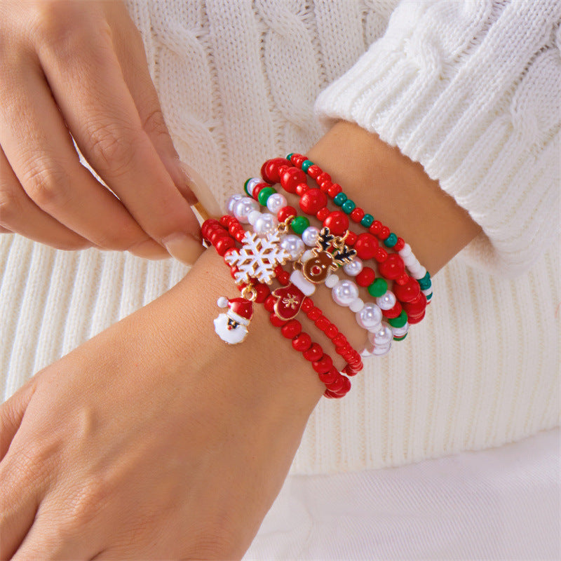 Wholesale Reindeer Christmas Tree Snowflake Pearl Glass Clay Bead bracelet