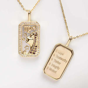 Wholesale Copper Electroplated 12 Zodiac Signs Necklace With Colorful Birthstone Zircon Pendant Laser Engraved Boutique Jewelry Gift