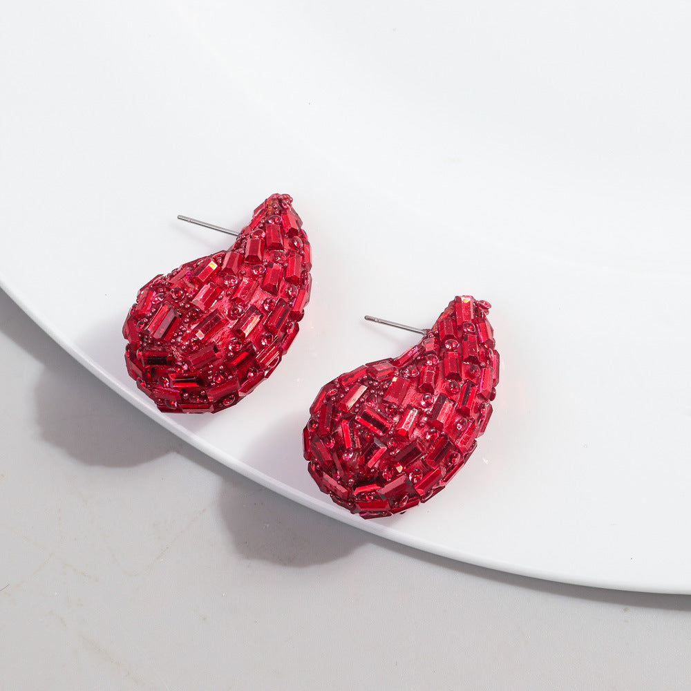 Wholesale Fashion Full Diamond Water Drop Gradient Color Metal Earrings