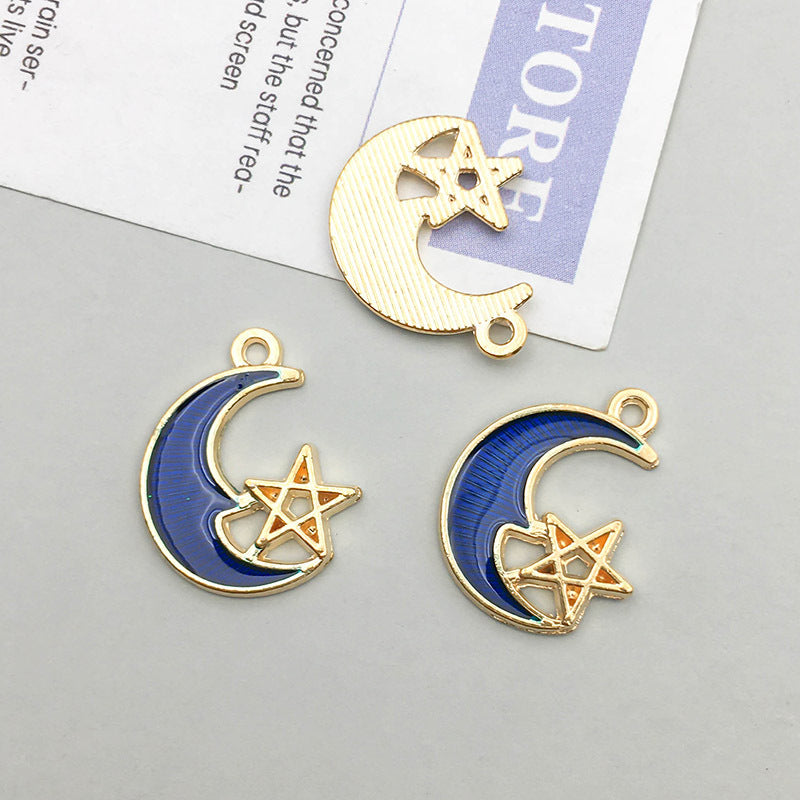 Wholesale 1 Blue Drip Oil Alloy Simulation Moon Star DIY Pendant