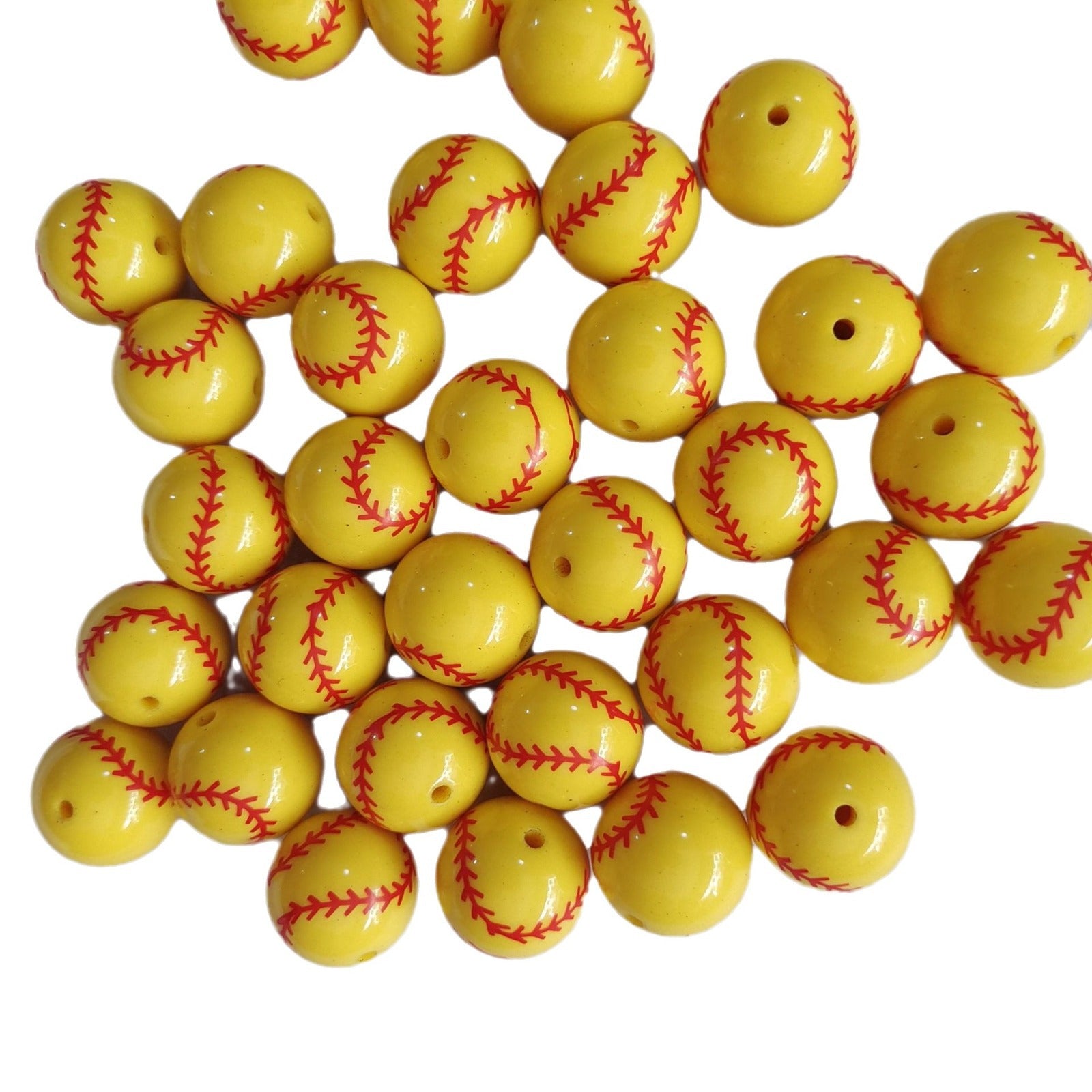 Wholesale 5pcs 20mm Acrylic Yellow Baseball Print Beads
