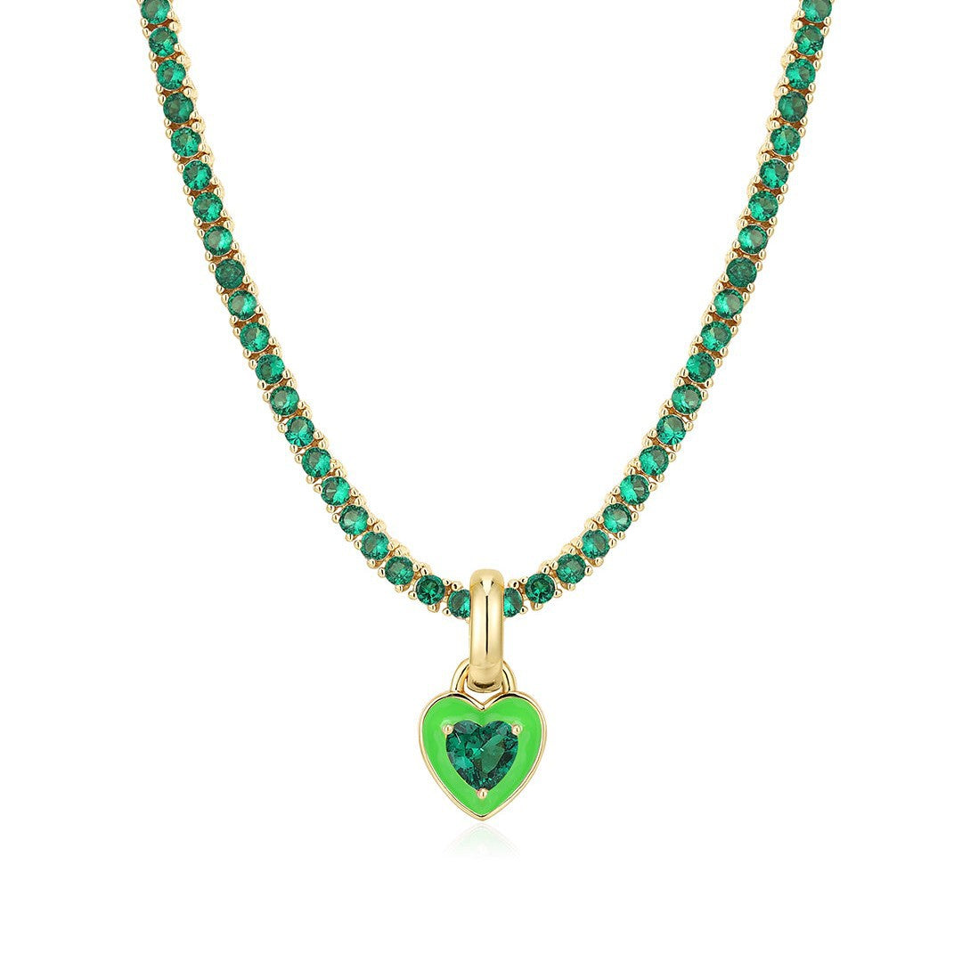 Wholesale Trendy Colorful Emerald Zircon Tennis Choker Necklace Short Copper Chain Women S Chic Fashion Jewelry Boutique Resale Gift