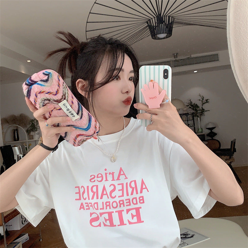 Wholesale Rainbow Embroidery Large Capacity Woolen Pen Bag