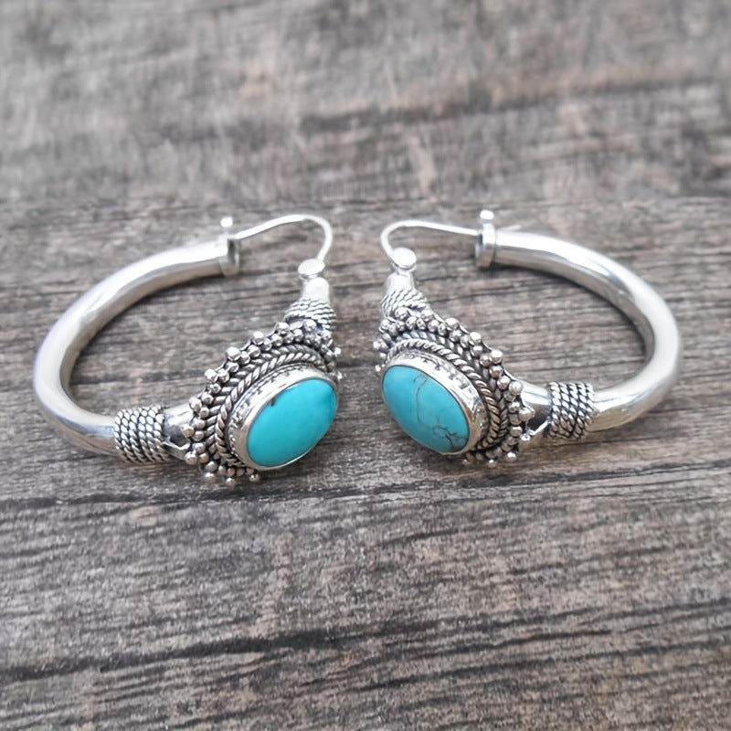 Wholesale Fashion Retro Turquoise Bohemian Style Oval Earrings