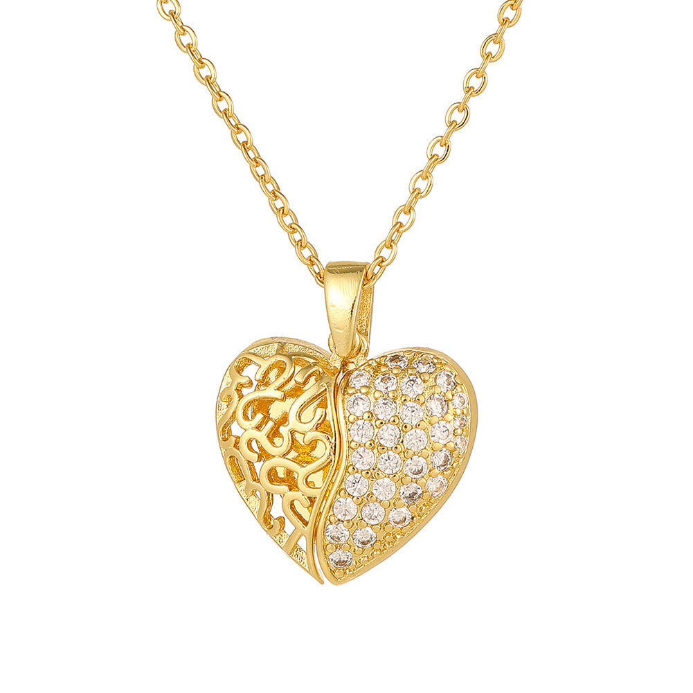 Wholesale Hollow out openable heart-shaped pendant titanium steel necklace
