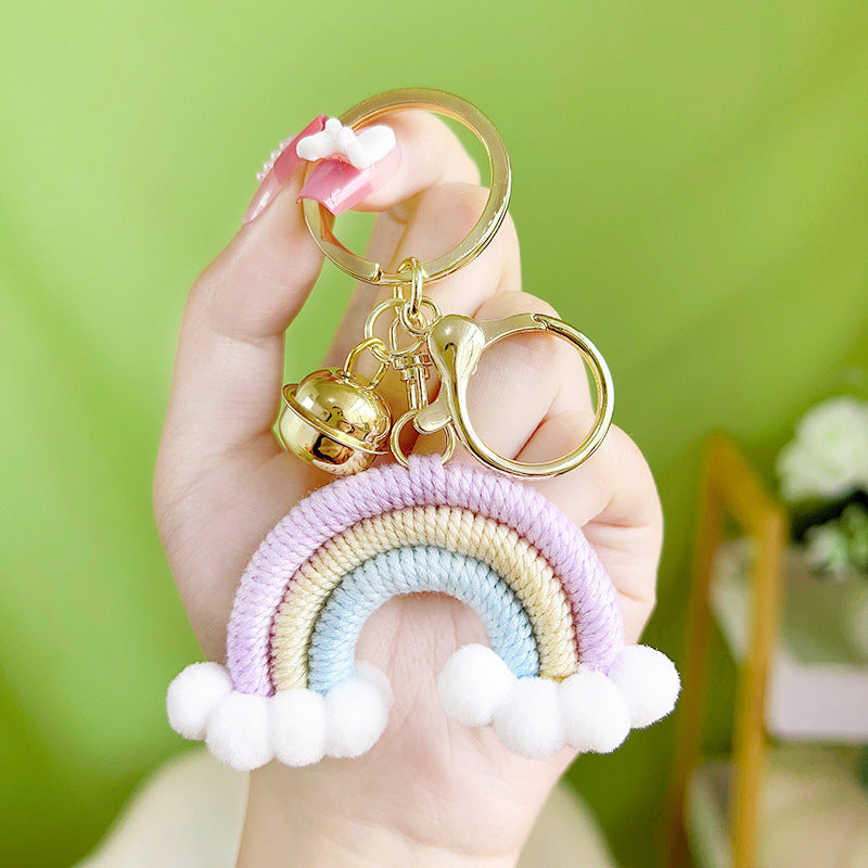 Wholesale Handmade Cotton Thread Woven Rainbow Keychain