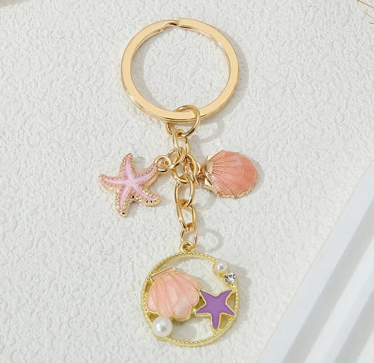 Wholesale Starfish shell keychain creative oil drop pearl keychain